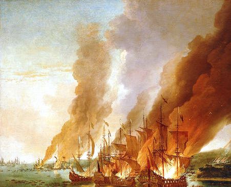 Adriaen Van Diest, Le Soleil Royal brûle pendant la bataille de La Hougue
